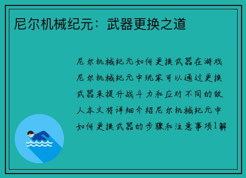 尼尔机械纪元：武器更换之道